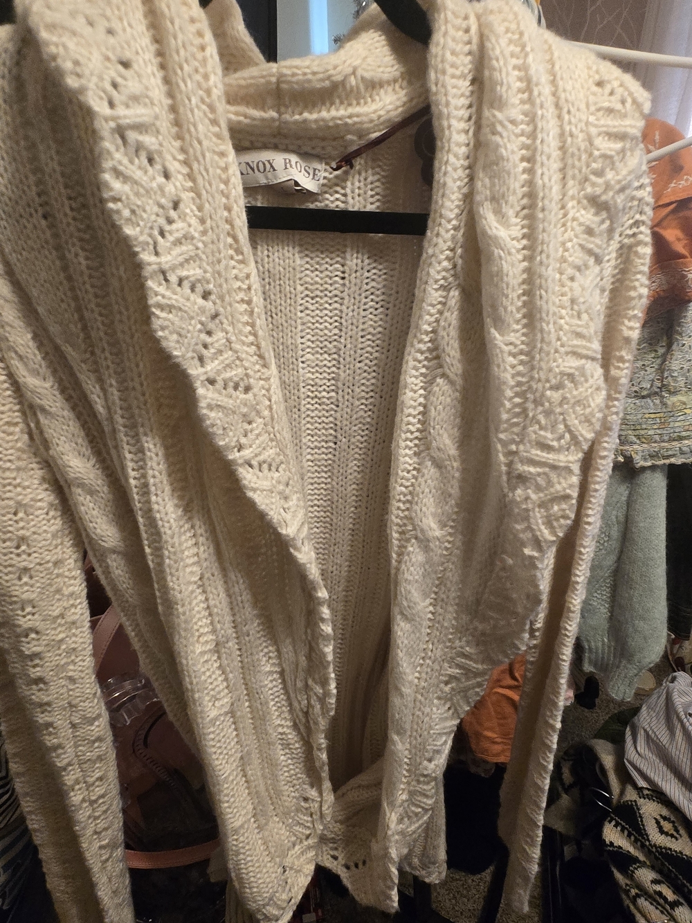 Knox Rose Off-White Cable Knit Open Front Cardigan